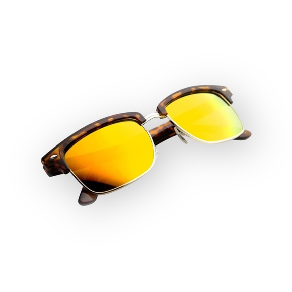 new ☀︎ ︎Half Frame Horn Rim Sunnies Sunglasses ☀︎︎Flash Fire Mirror Lens - Picture 12 of 14